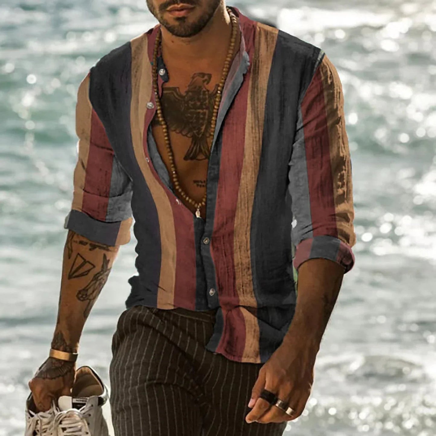 Men's lightweight beach shirt relaxed fit breathable fabric stylish summer vacation wear
