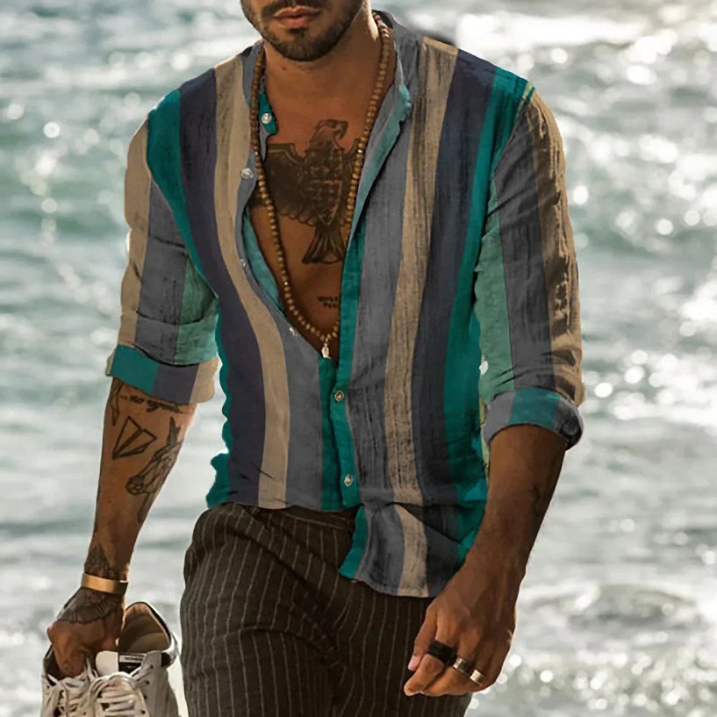 Men's lightweight beach shirt relaxed fit breathable summer vacation stylish casual design