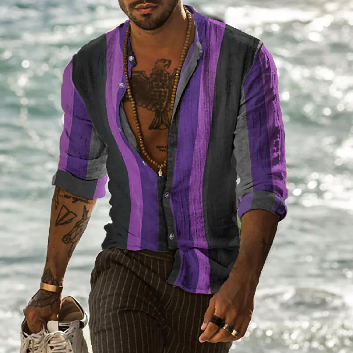 Men's lightweight beach shirt relaxed fit breathable fabric stylish summer vacation wear