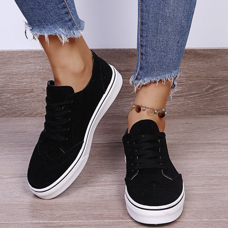 Women's suedette lace-up flat sneakers in neutral tone, urban style with cushioned sole
