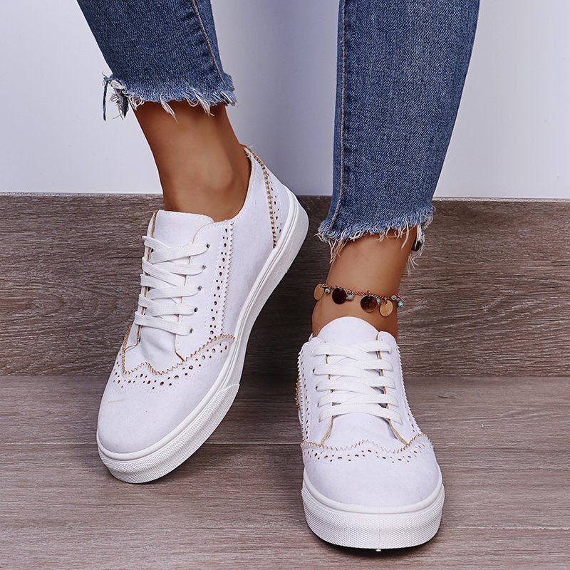 Premium suedette lace-up flat sneakers in neutral tone with customizable fit for urban style
