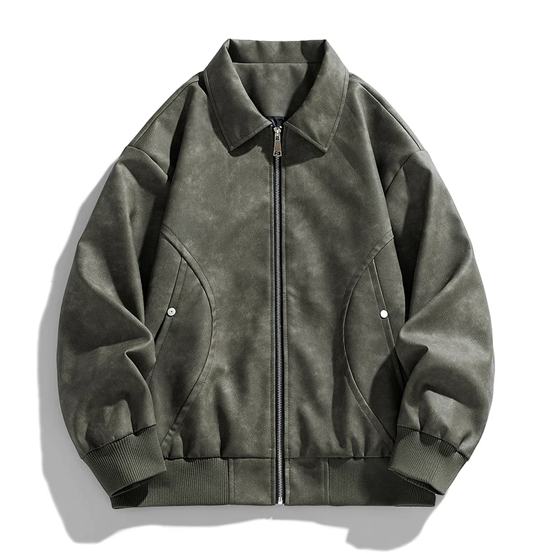 Men's black genuine leather bomber jacket tailored fit full-zip refined metal hardware
