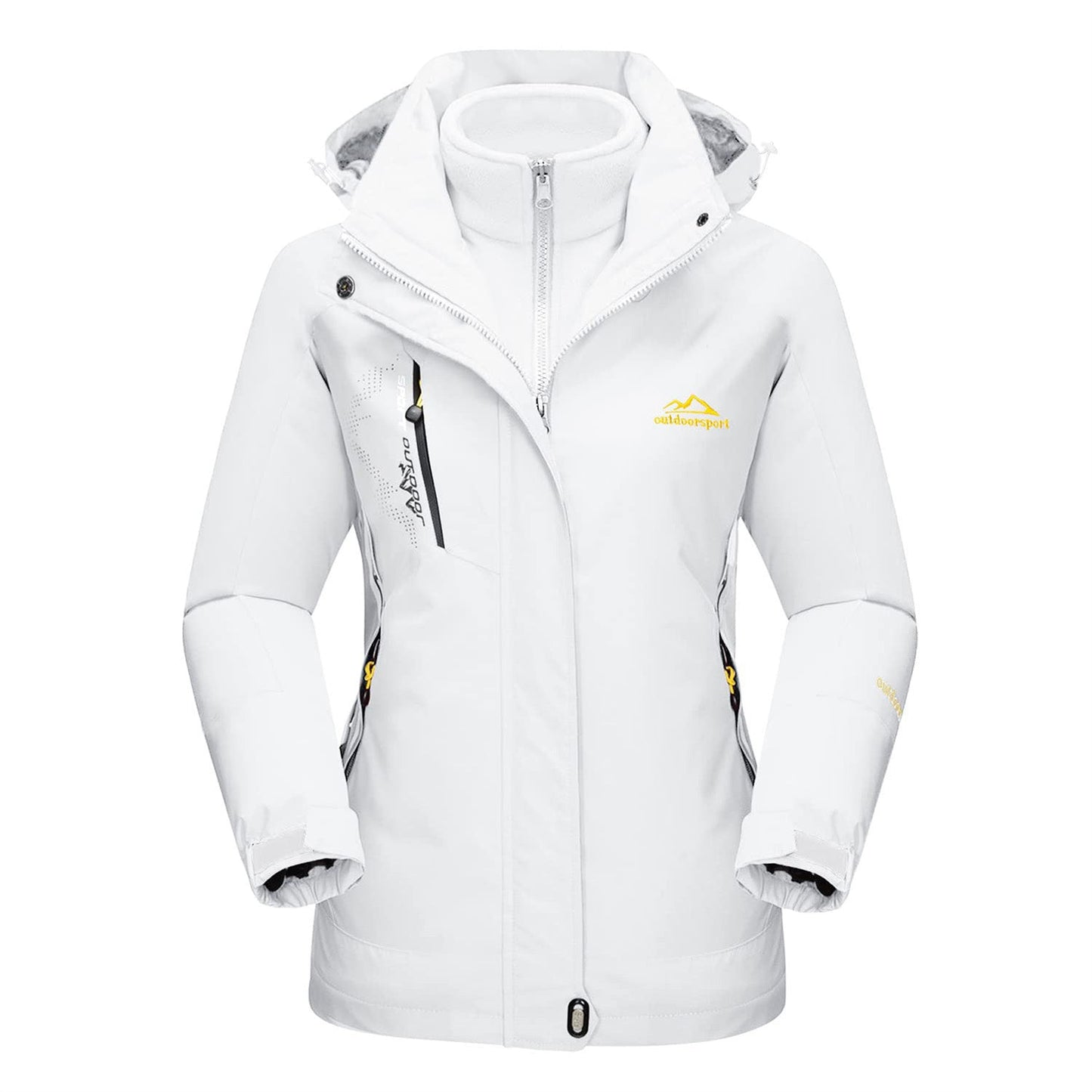 Women's black 3-in-1 waterproof ski coat with detachable fleece liner, windproof winter jacket