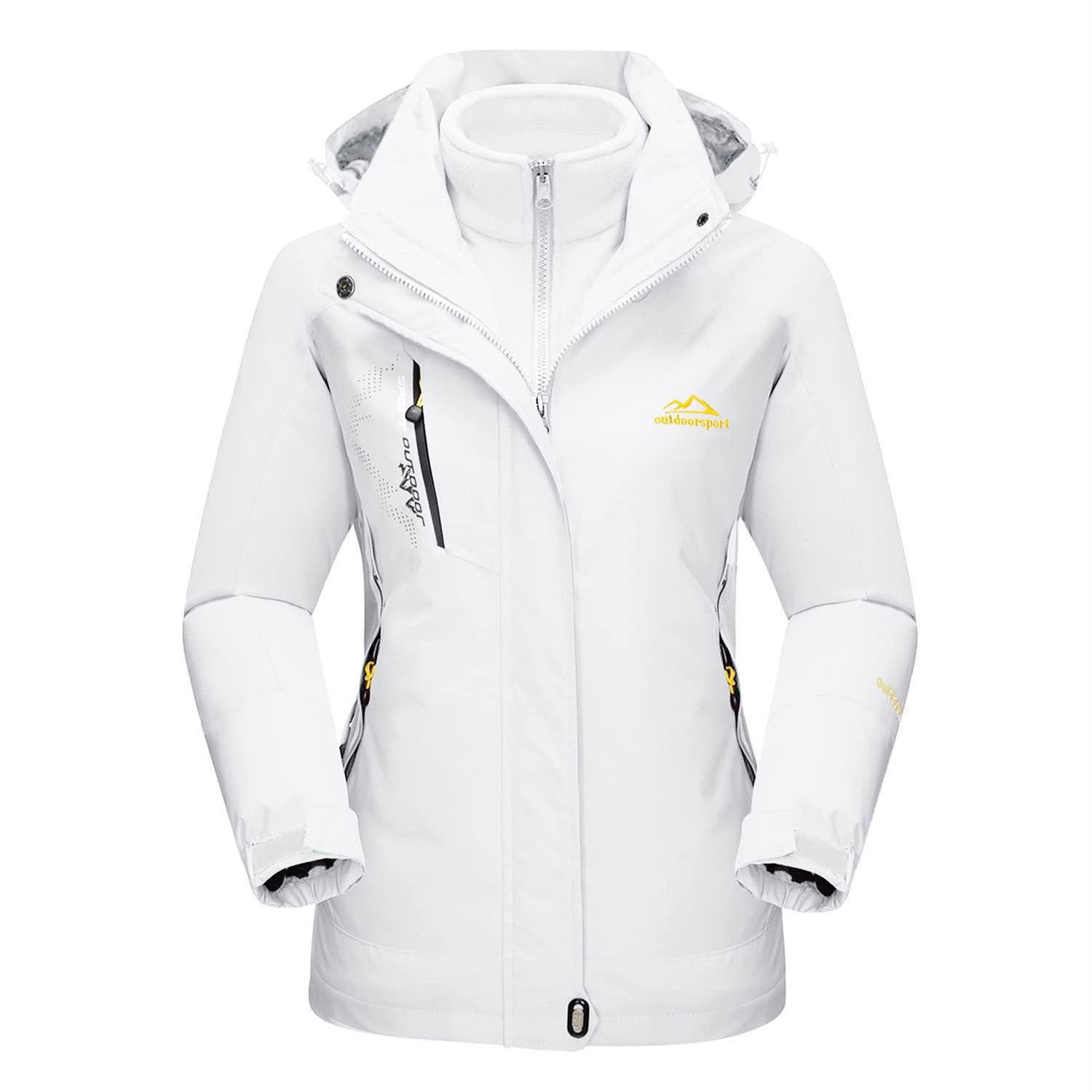 Women's black 3-in-1 waterproof ski coat with detachable fleece liner, windproof winter jacket