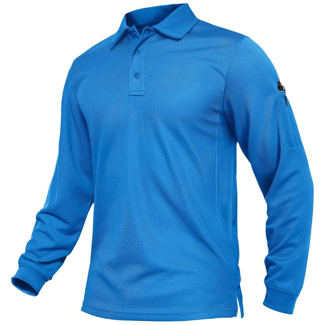 Men's long sleeve tactical polo shirt, quick-dry breathable pique jersey for outdoor adventures