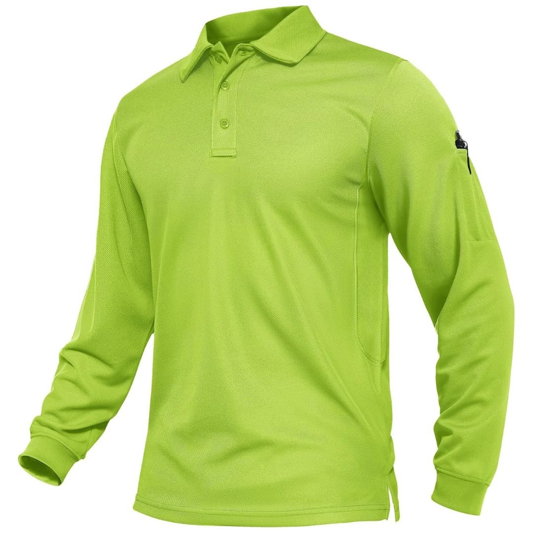 Men's long sleeve tactical polo shirt in quick-dry pique jersey with breathable mesh for outdoor performance
