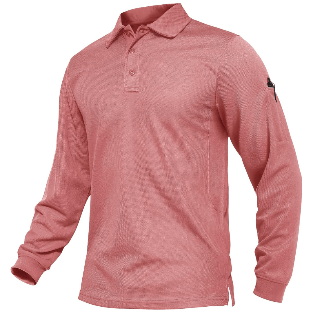 Men's long sleeve tactical polo shirt in solid color, quick-dry pique jersey with breathable mesh fabric