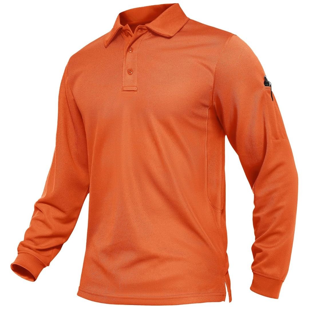 Men's long sleeve tactical polo shirt, quick-dry breathable pique jersey for outdoor adventures
