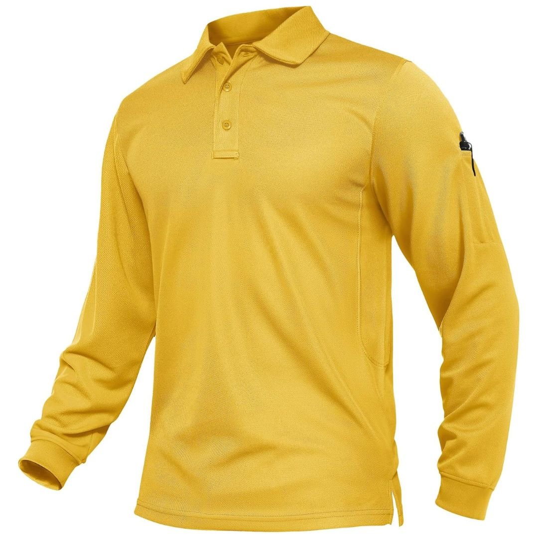 Men's long sleeve tactical polo shirt, quick-dry breathable pique jersey for outdoor performance