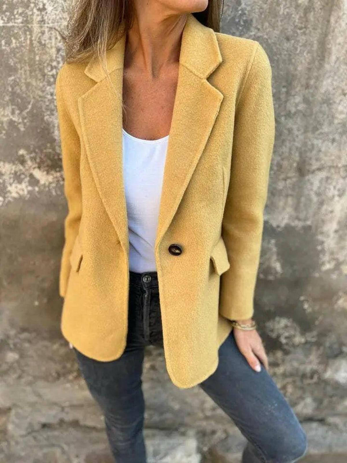 Women's casual blazer in neutral tone, relaxed tailored fit with effortless day-to-night versatility