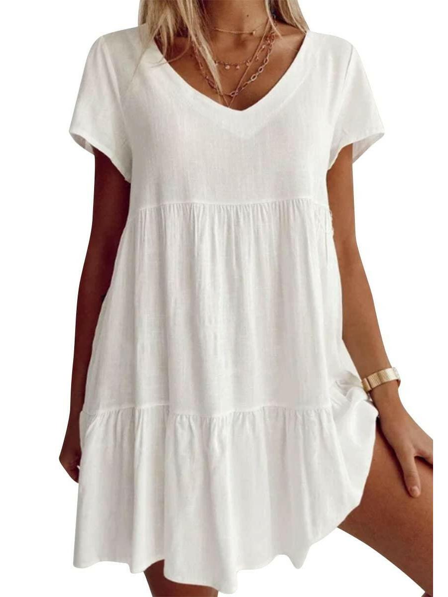 Women's breezy tiered V-neck dress lightweight floaty silhouette perfect for beach casual outings