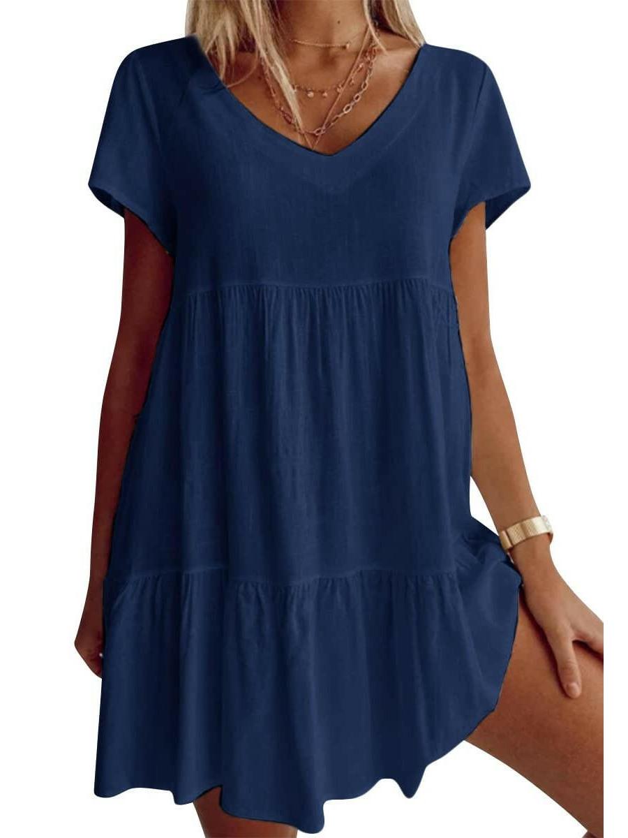 Breezy tiered V-neck dress in lightweight floaty silhouette perfect for beach and casual wear