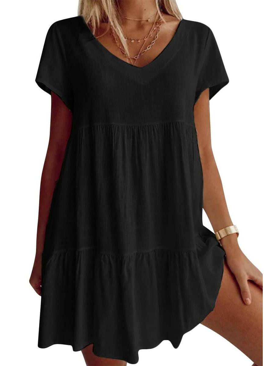 Women's breezy tiered V-neck dress lightweight floaty silhouette perfect for beach and casual summer days