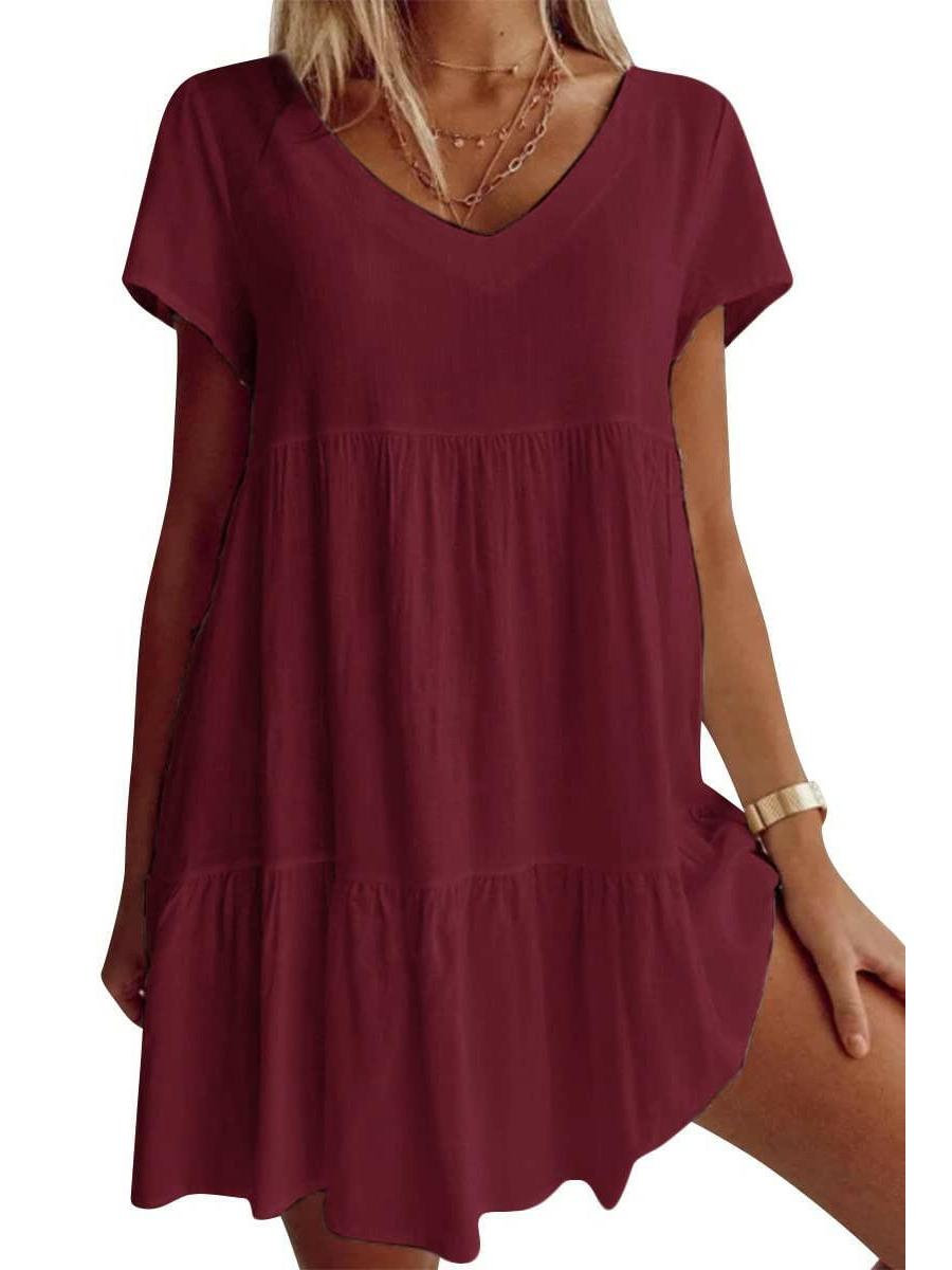 Women's breezy tiered V-neck dress lightweight floaty silhouette perfect for beach casual summer outings