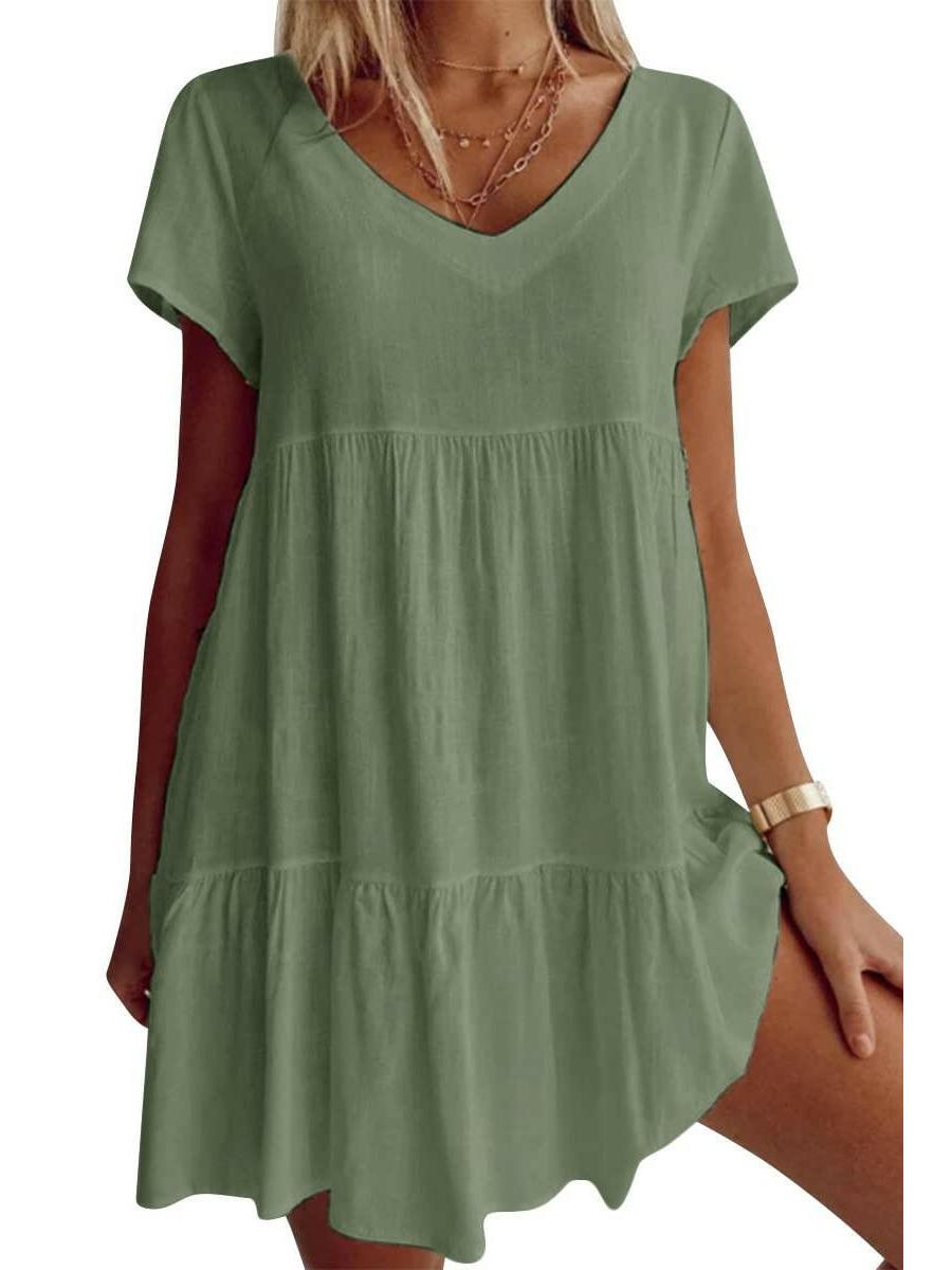Women's breezy tiered V-neck dress lightweight floaty silhouette perfect for beach and casual wear
