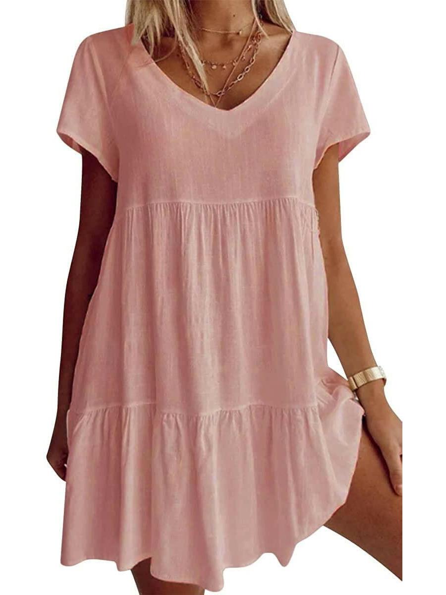 Women's breezy tiered V-neck dress lightweight floaty silhouette perfect for beach and casual outings