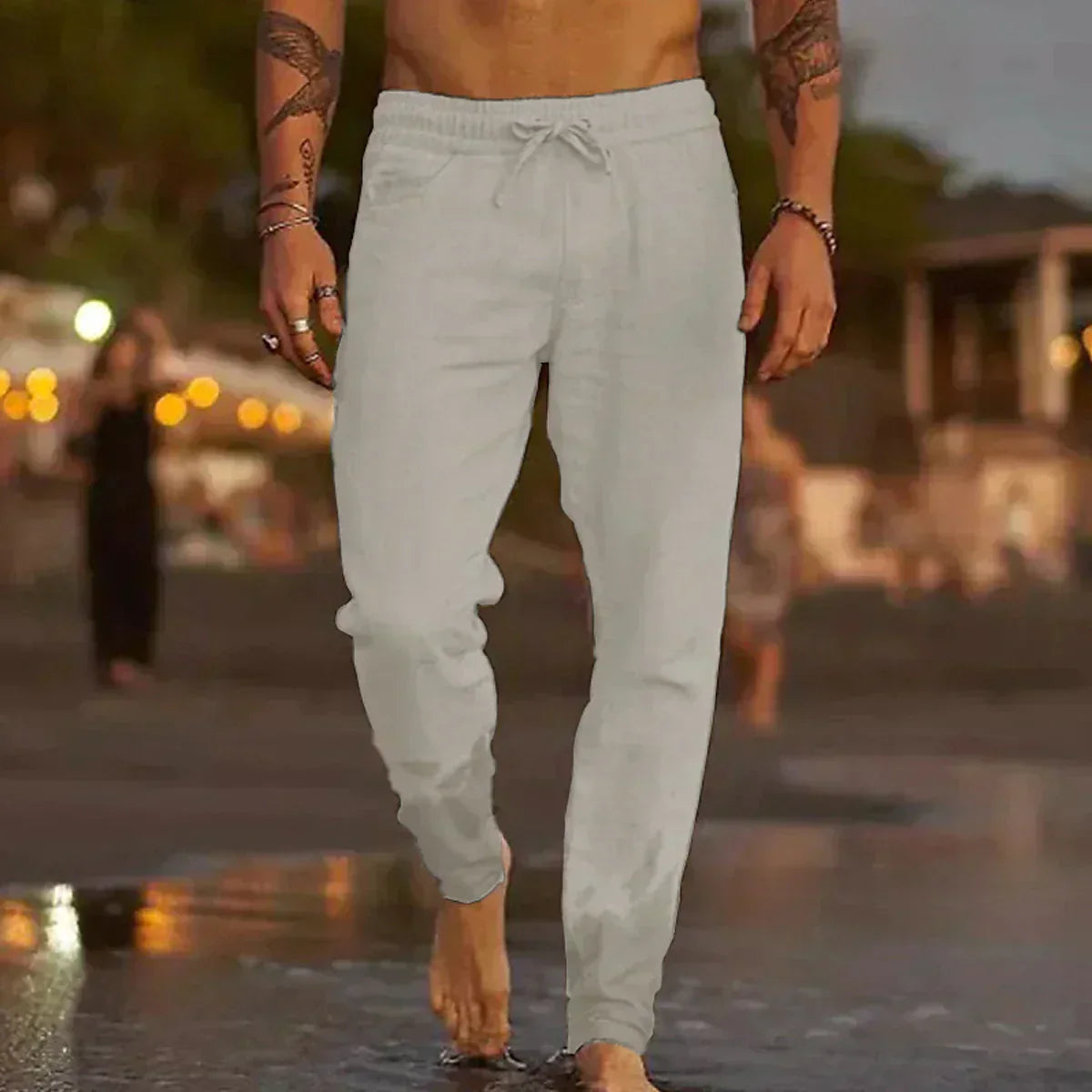 Maiko men's casual linen trousers breathable relaxed fit lightweight everyday comfort