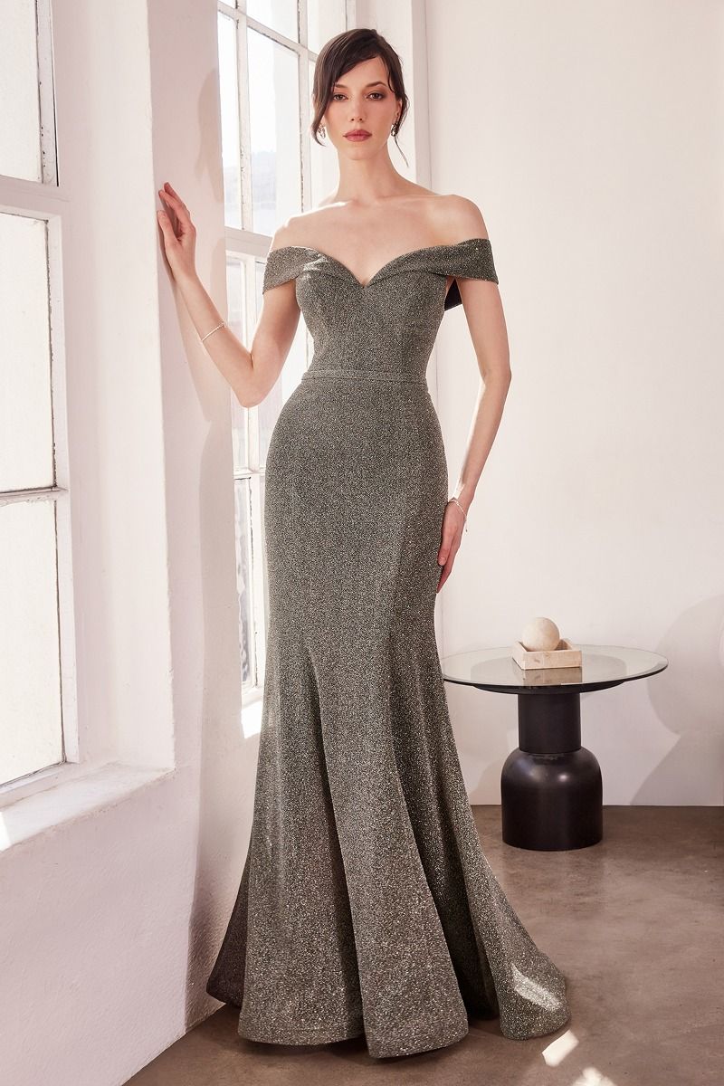 LaDivine T602 glitter mermaid prom dress sweetheart neckline off-shoulder long formal gown