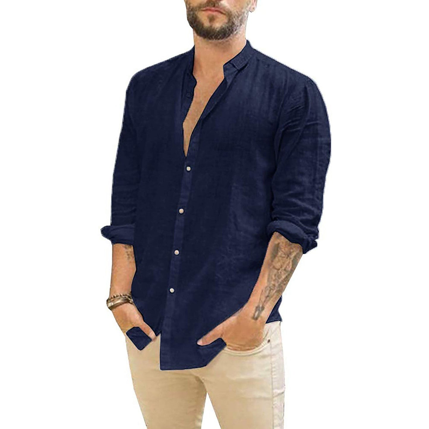 Damian men's solid linen shirt breathable slim fit collared button-up for modern casual style