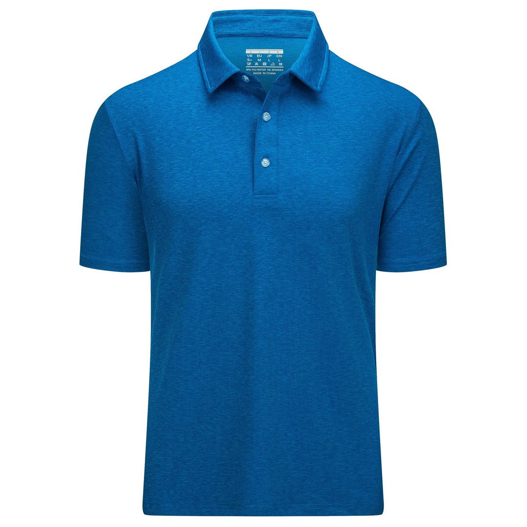 Men's golf polo shirt solid quick-dry 3-button placket spread collar lightweight stretch fabric