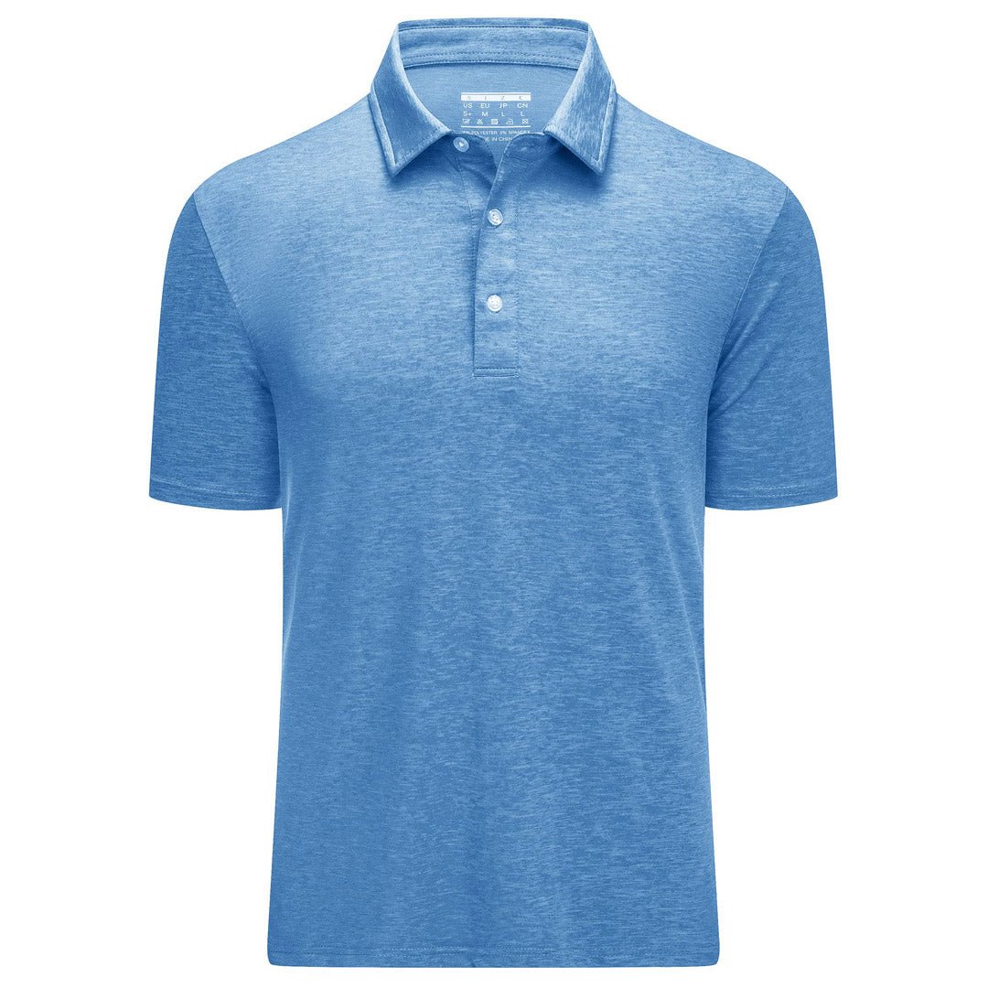 Men's golf polo shirt solid quick-dry 3-button placket spread collar lightweight stretch fabric