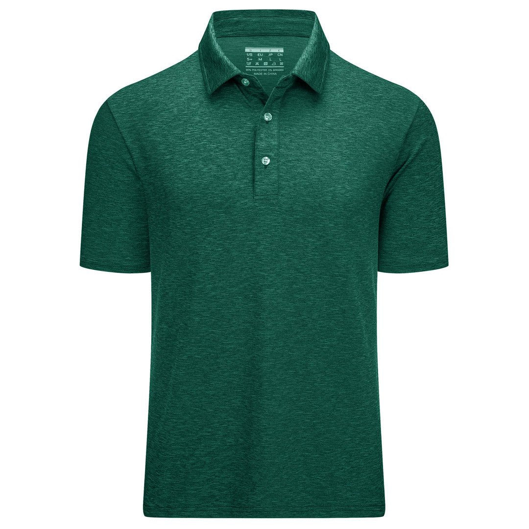 Men's golf polo shirt solid quick-dry 3-button placket spread collar lightweight stretch fabric