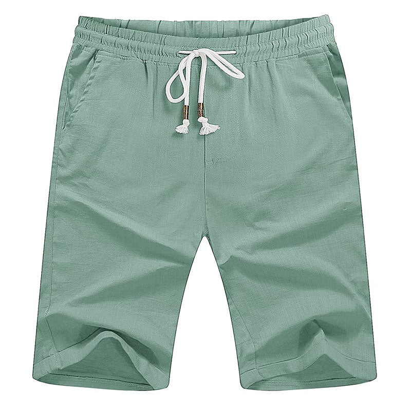 Men's gray elastic waist casual linen shorts lightweight quick-dry breathable mesh fabric