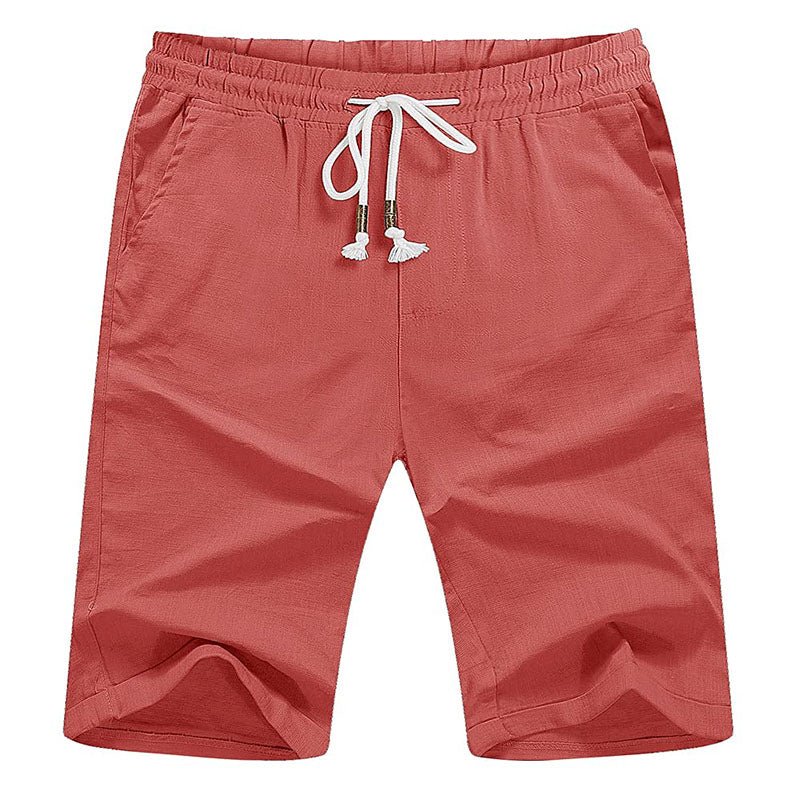Men's gray elastic waist casual linen shorts lightweight quick-dry breathable mesh fabric