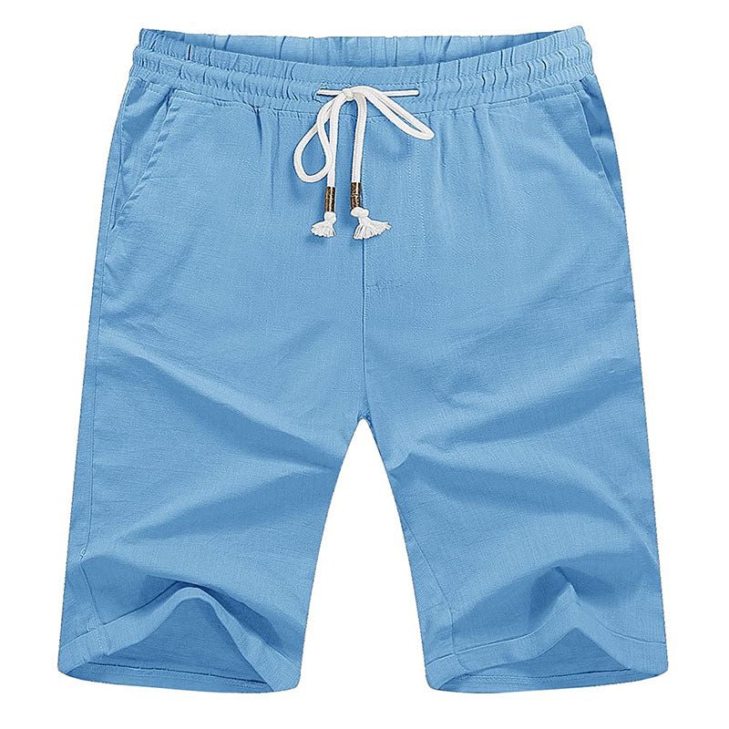 Men's gray elastic waist casual linen shorts lightweight quick-dry breathable mesh fabric