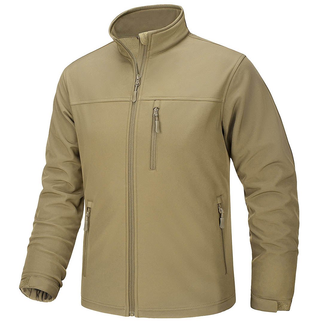 Men's black fleece-lined softshell jacket water-resistant stretch outdoor coat for hiking