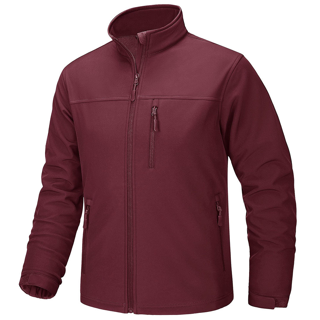 Men's fleece-lined softshell jacket water-resistant outdoor coat warm stretch fit all-weather