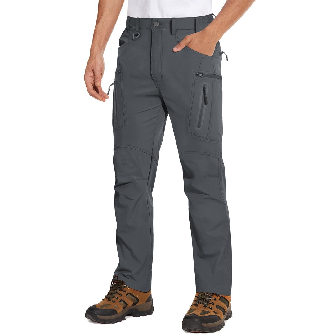 Men's quick-dry cargo hiking pants, water-resistant nylon-spandex blend with 8 pockets for outdoor use