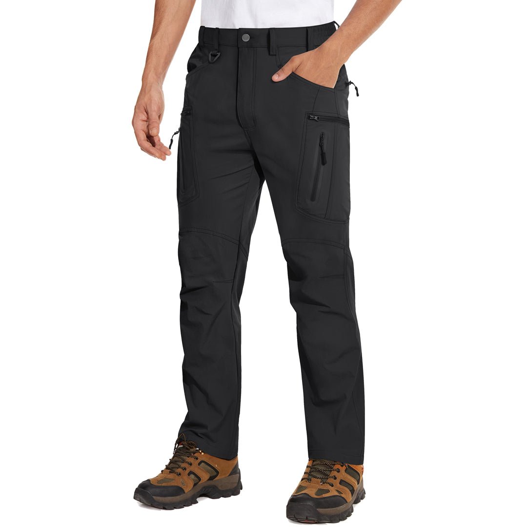 Men's khaki cargo hiking pants quick-dry water-resistant nylon-spandex blend with 8 pockets