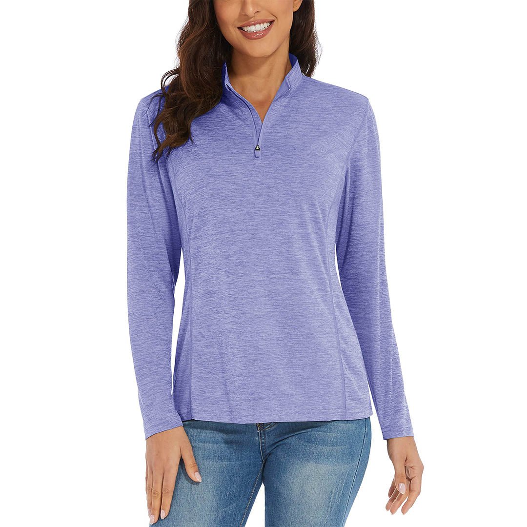 Women's UPF 50+ quarter-zip hiking shirt lightweight breathable quick-dry sun protection outdoor