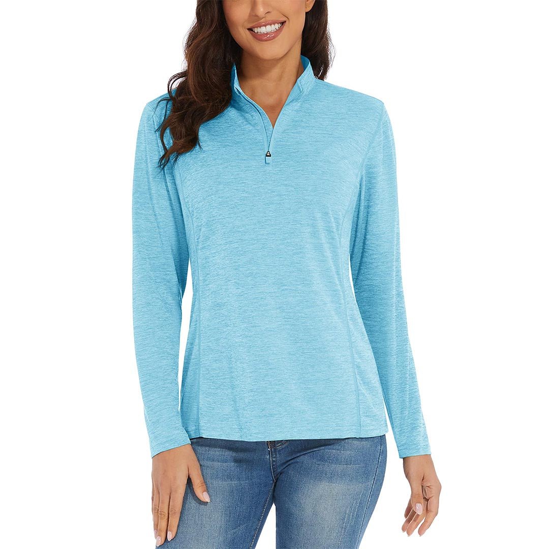 Women's UPF 50+ quarter-zip hiking shirt lightweight breathable quick-dry sun protection outdoor