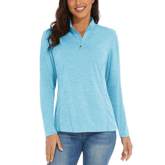 Women's UPF 50+ quarter-zip hiking shirt lightweight breathable quick-dry sun protection outdoor