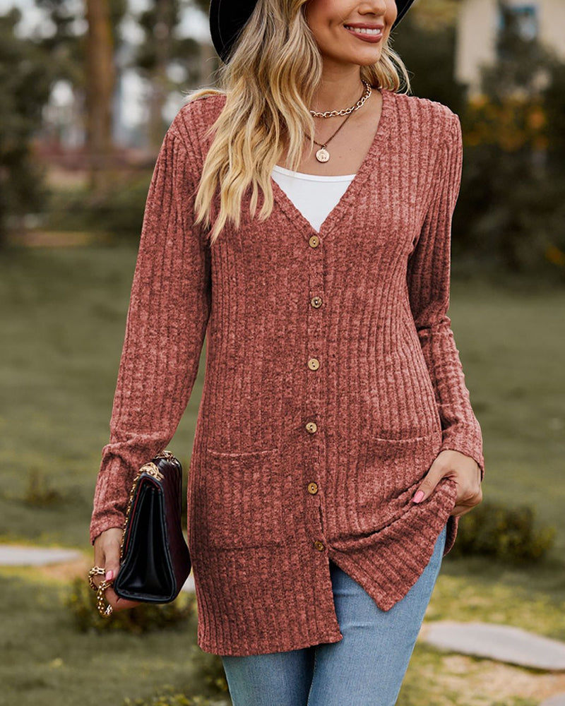 Women's long-sleeve knit cardigan thick textured elastic premium cozy warm elegant layering piece