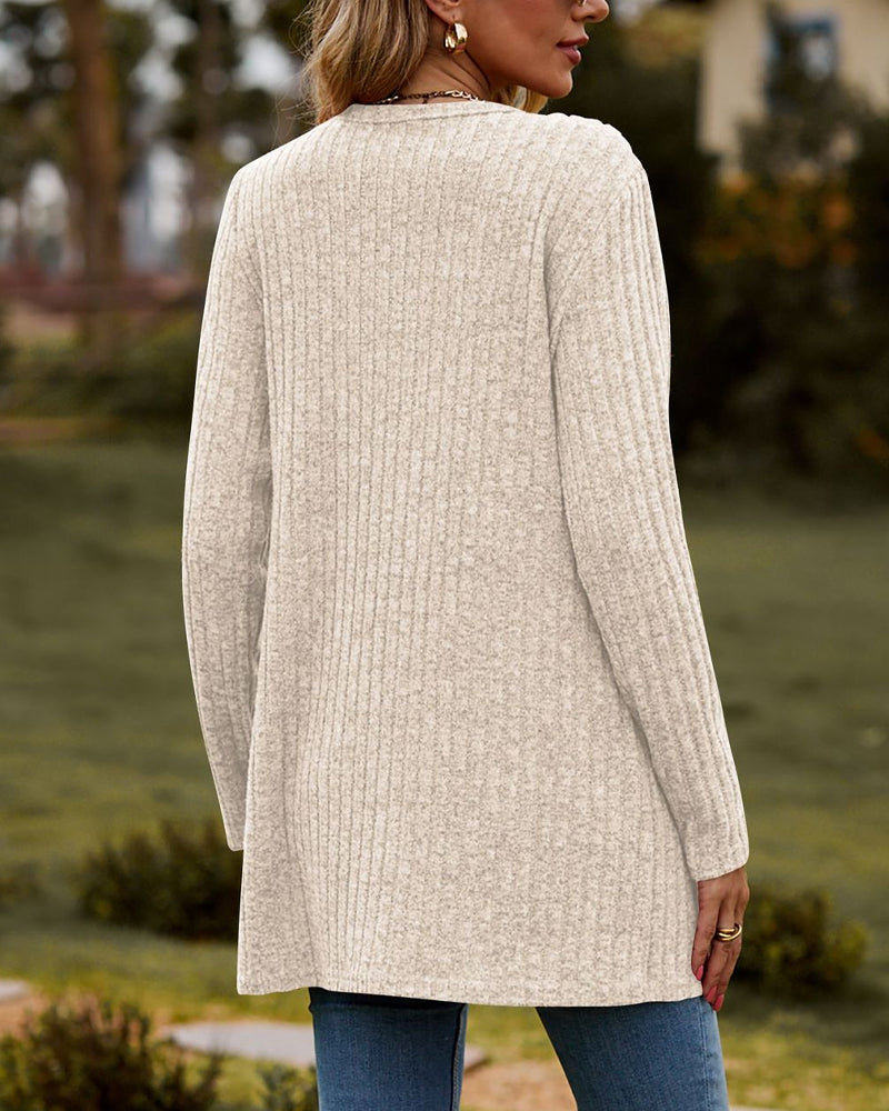 Women's long-sleeve knit cardigan cozy thick textured elastic premium design for layering warmth