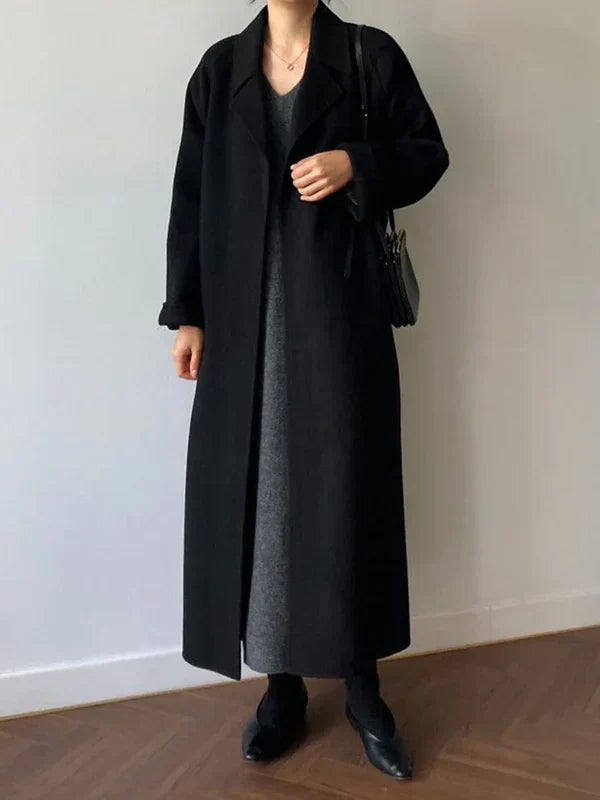 Talitha women's long wool coat, classic silhouette in warm tones with timeless elegant design