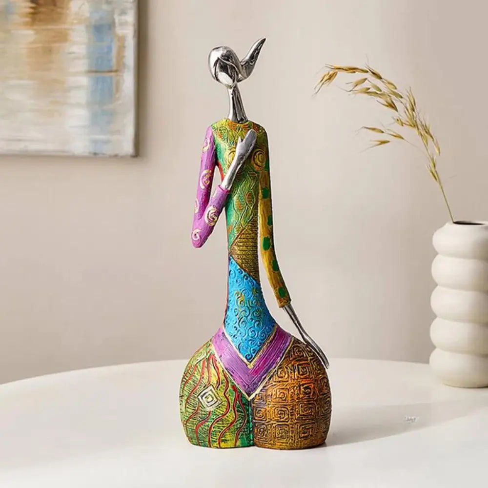 Abstract resin sculpture multicolor textured body metallic heads modern bohemian home decor art piece