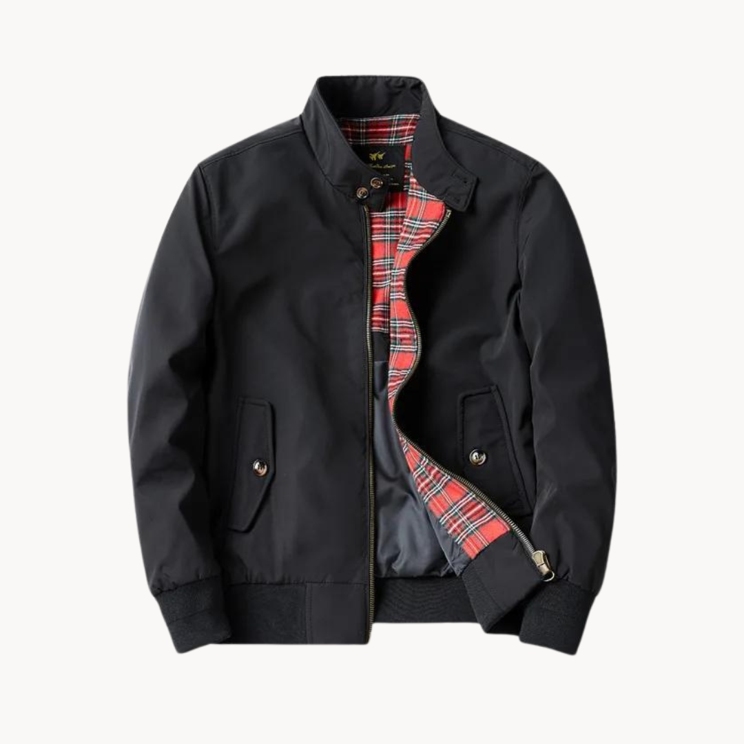 Men's lightweight Harrington jacket classic silhouette zip-up with heritage tartan lining smart-casual style