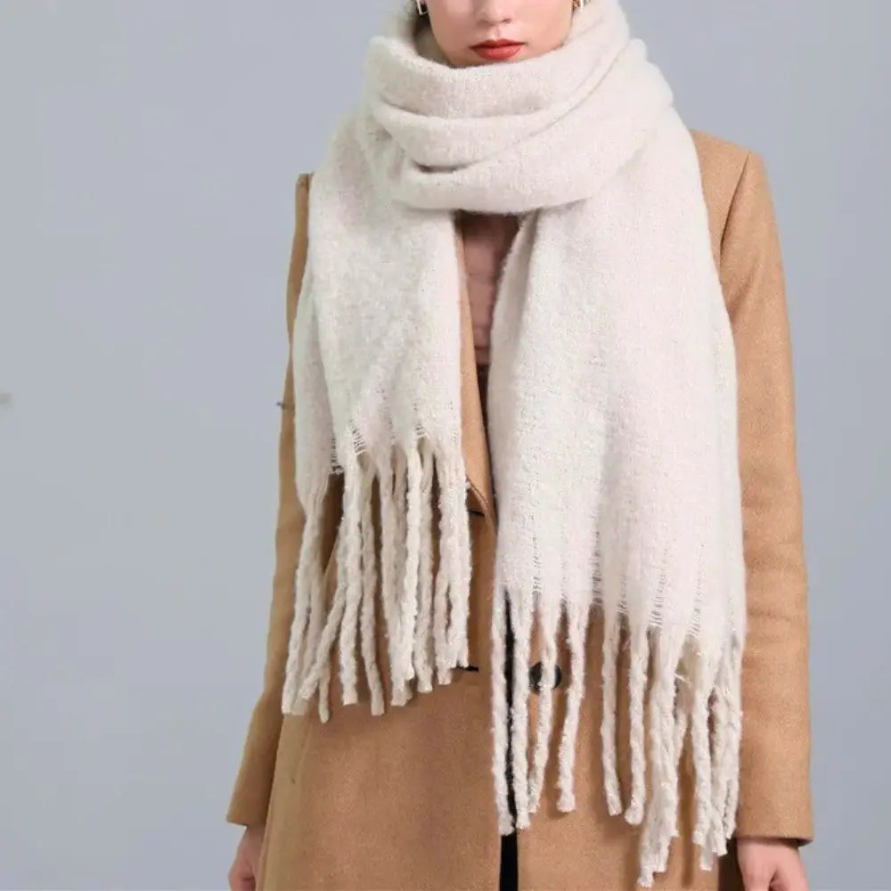 Women's cozy tassel scarf soft fabric winter layering wrap 87x20 inches versatile styling