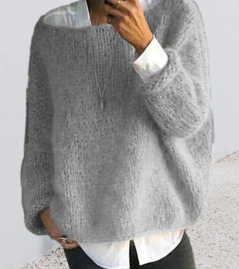 Women's loose fit soft knit sweater relaxed silhouette versatile everyday warmth comfortable layer