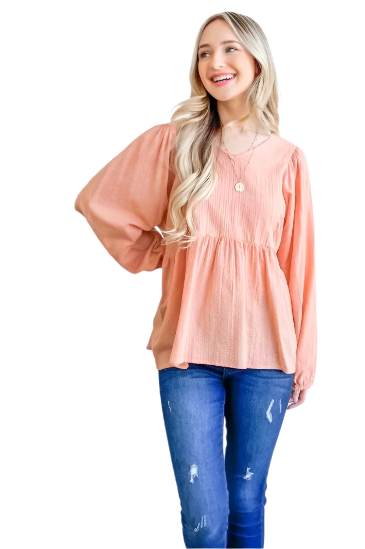 Women's textured V-neck ruffle blouse flowy relaxed fit lightweight polyester casual office top