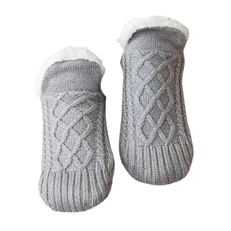 Thermal non-slip socks with reinforced grip sole, cozy winter lounge wear in neutral tones