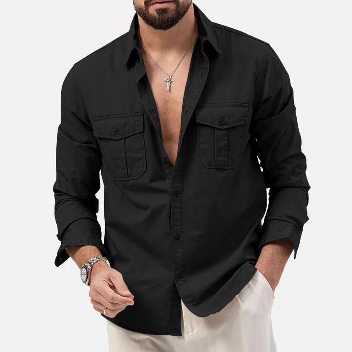 Men's utility shirt cotton blend rugged casual fit with two button-closure chest pockets