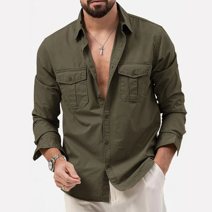 Thijs men's utility shirt cotton blend rugged casual fit with two button-closure chest pockets