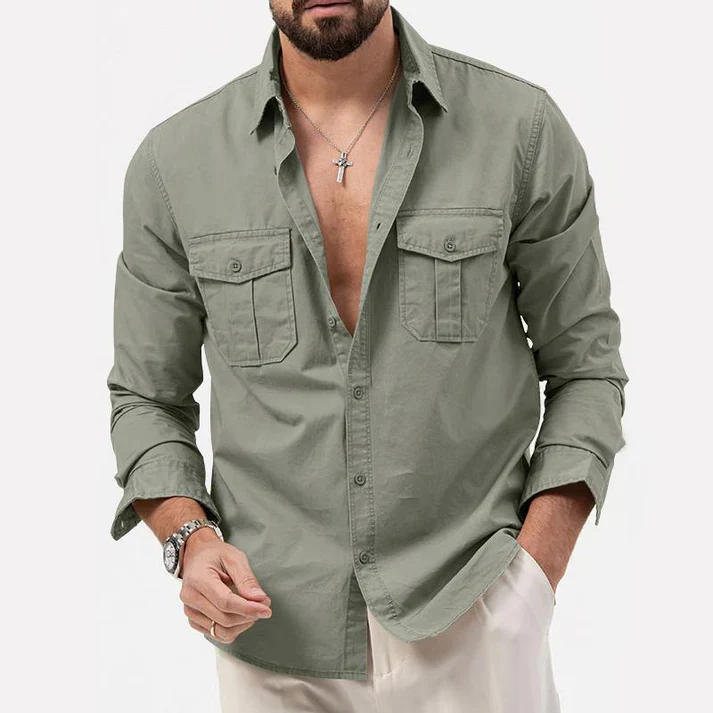 Men's utility shirt cotton blend rugged casual style with two button-closure chest pockets