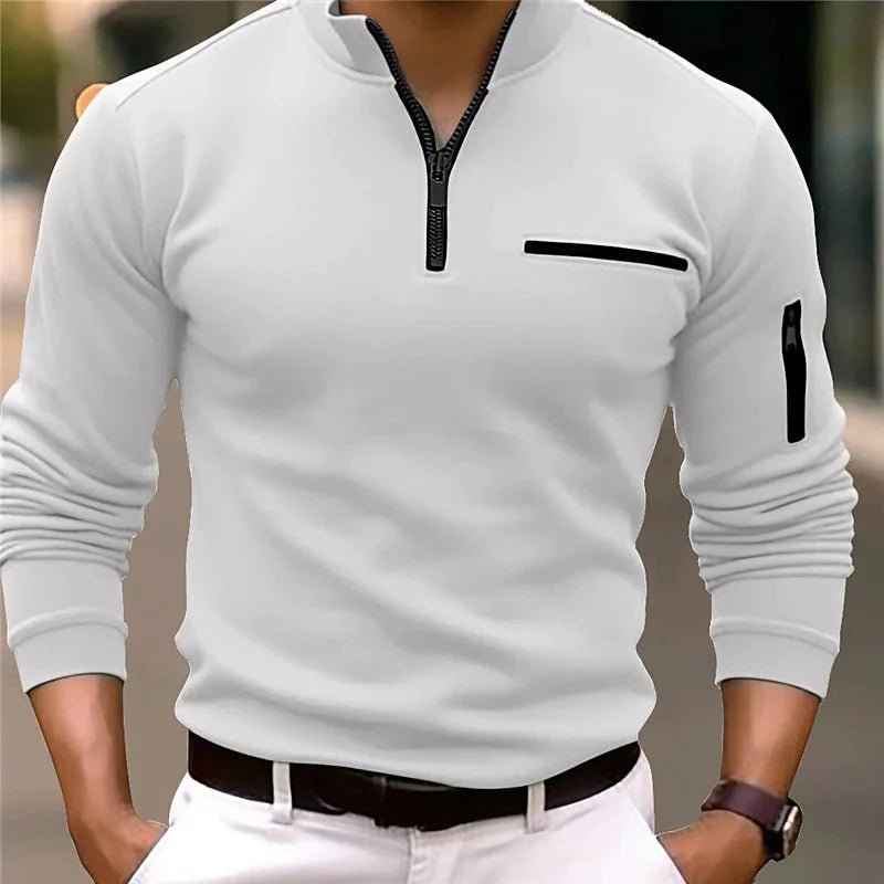 Men's slim fit quarter zip knit pullover sweater with zipper pocket in versatile everyday style