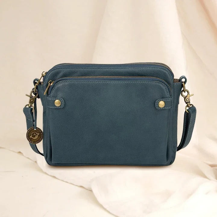 Elegant black leather three-section shoulder bag and clutch with detachable strap for professionals